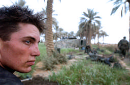 A Marine dug into new positions outside the town of Hilla, south of Baghdad